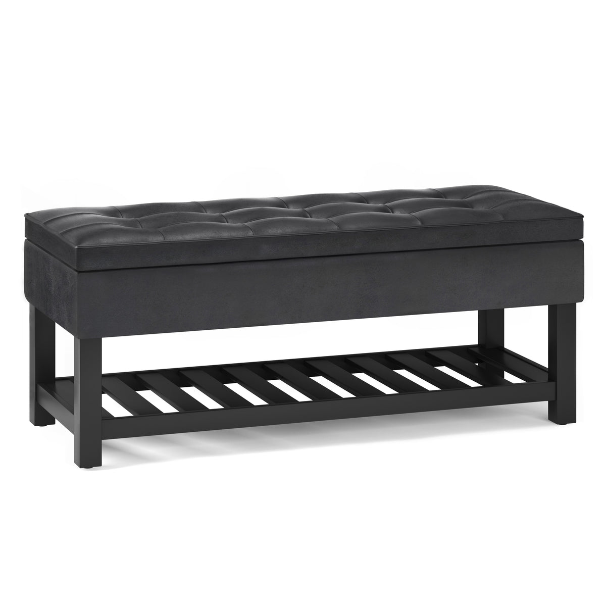 Cosmopolitan - Storage Ottoman Bench with Open Bottom - Distressed Black