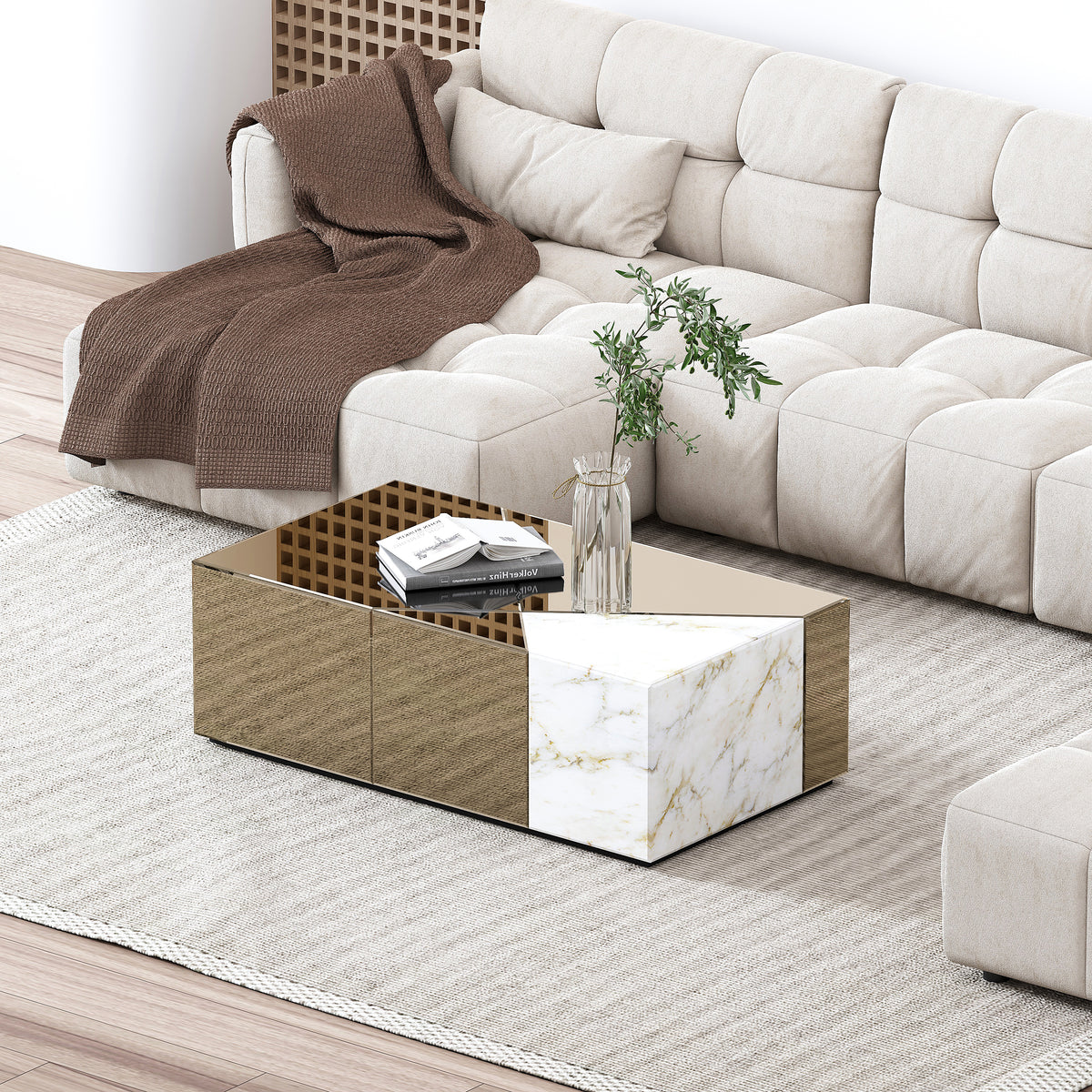 39.37''W Mirrored Modern Block Coffee Table