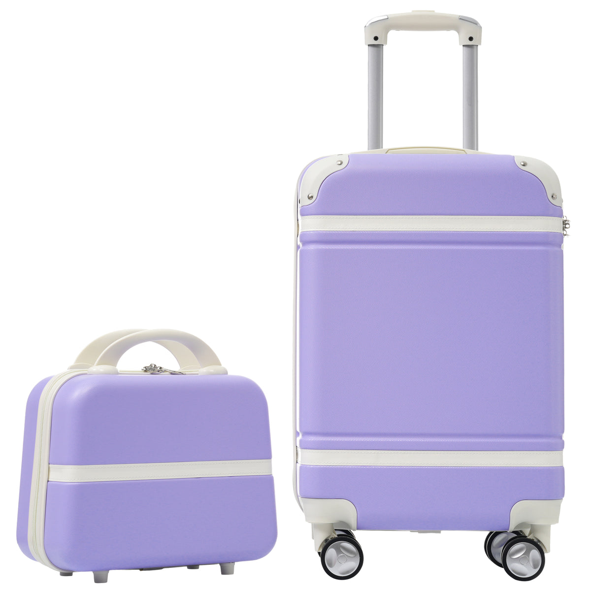 20 IN Hardside Luggage with Cosmetic Case , 2 Piece Lightweight Suitcase Set with Spinner Wheels, Carry on Vintage Luggage,Purple