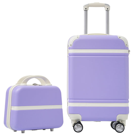 20 IN Hardside Luggage with Cosmetic Case , 2 Piece Lightweight Suitcase Set with Spinner Wheels, Carry on Vintage Luggage,Purple