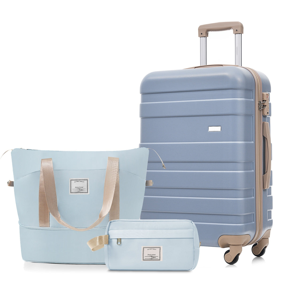 3-Piece Luggage Set  - 24in Checked Suitcase with TSA Lock Travel Duffel Bag Wet-Dry Toiletry Bag,blue
