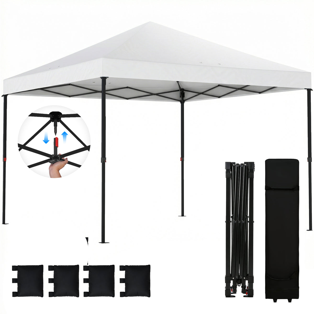 Outsunny 10 x 10 ft Pop Up Canopy Tent with One Push Setup, Easy Setup Outdoor Portable Instant Canopy Shelter with Wheeled Carry Bag, Sandbags, Adjustable Height for Parties, Events, White