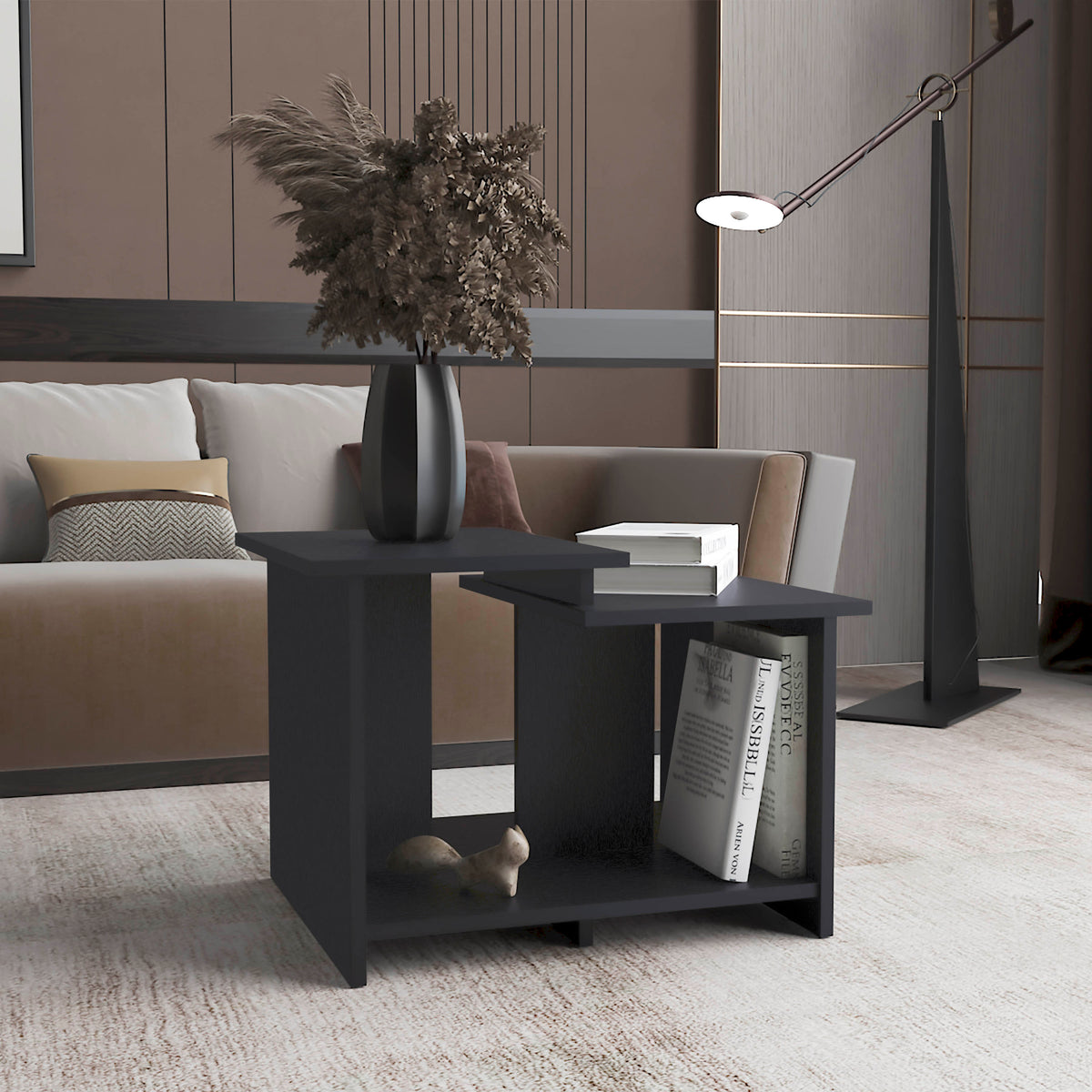 Weman 23.6' W  Coffee Table with Open Shelf Living Room, Home Office Storage Black