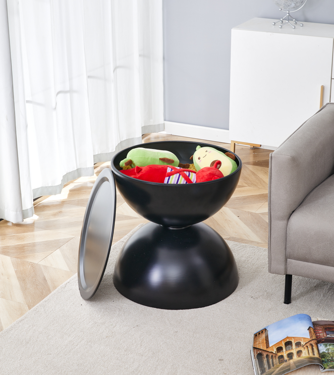 BLACK  coffee round tables with STORGE MOVABLE TABLE TOP MULTIFUNCTIONAL END SIDE TABLE