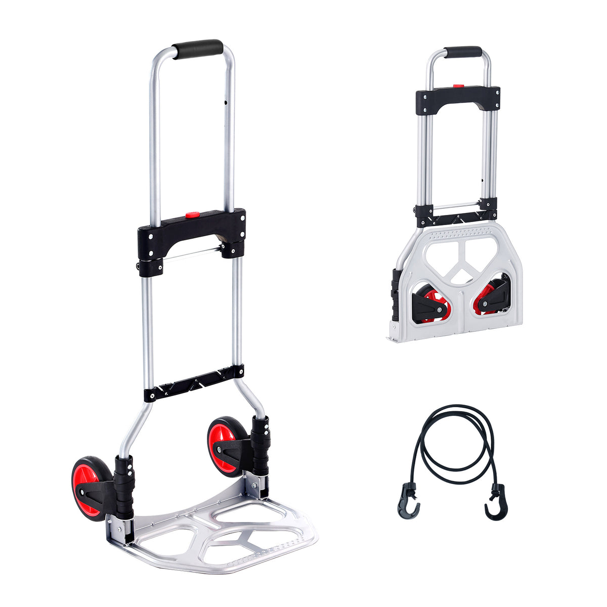 Folding Hand Truck and Dolly, 176 lbs Capacity, Aluminum Foldable Cart, Heavy-Duty Luggage Trolley Cart with Telescoping Handle and PP+TPR Wheels for Home, Office, Shopping, Travel