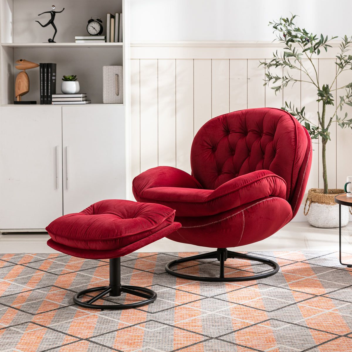 Accent chair  TV Chair Living room Chair with Ottoman- DARK RED