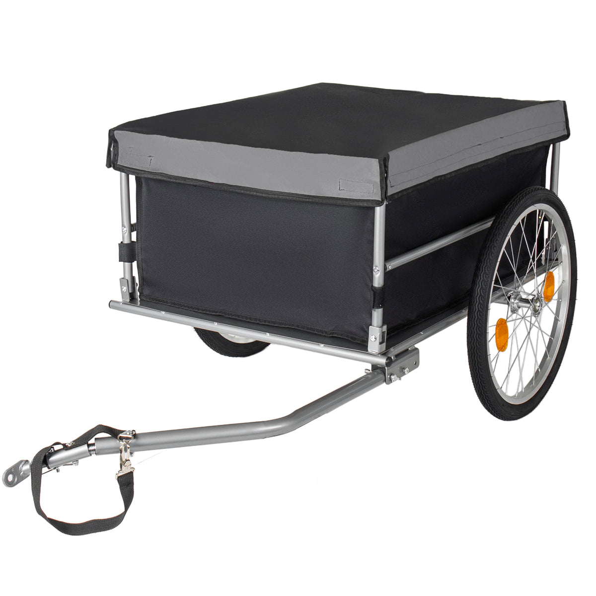 Foldable Bicycle Bike Cargo Trailer with 20'' Wheels, Removable Cover, Folding Frame Quick Release, Bike Cart Bike Wagon Trailer for Luggage, Tools, Groceries. Black+Gray