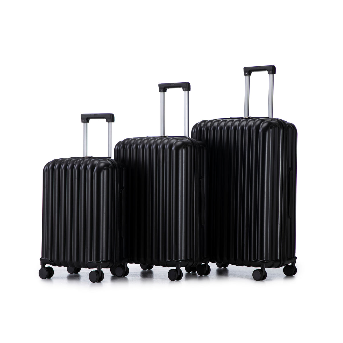 20'/24'/28' 3 pcs/set in ABS Spinner Wheel Luggage, Carry on Suitcase, with Cup Holder & USB Port & Phone Holder (Black)