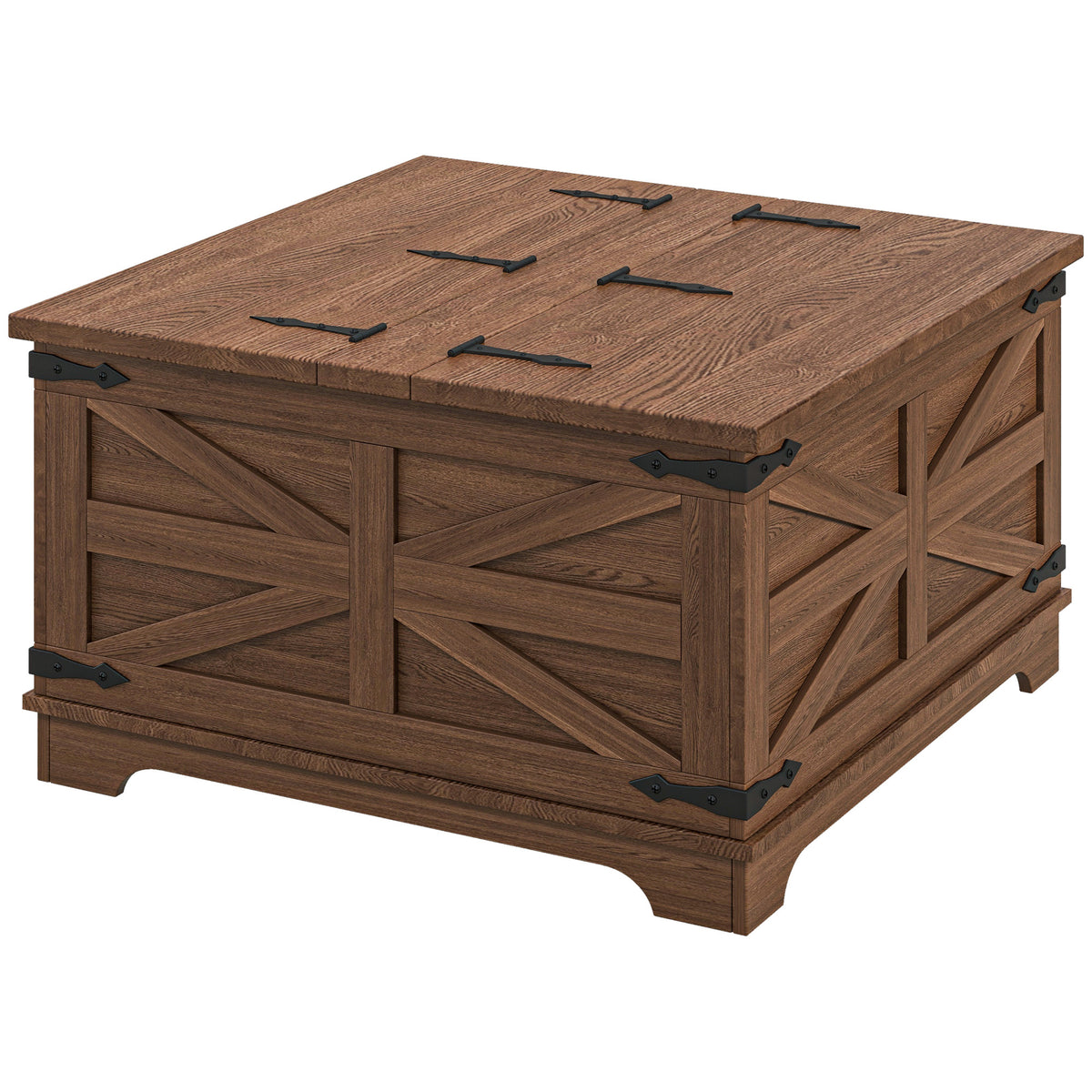HOMCOM Farmhouse Coffee Table with Storage, Center Table with Hinged Lift Top and Hidden Space, Square Coffee Table for Living Room, Distressed Brown