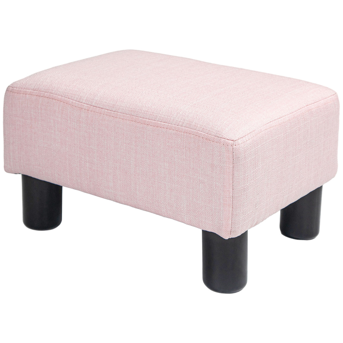 HOMCOM Ottoman Foot Rest, Small Foot Stool with Linen Fabric Upholstery and Plastic Legs, Cube Ottoman for Living Room, Pink