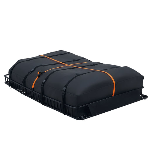 Roof Rack Cargo Basket, 90 x 50 x 6 in, Heavy Duty Roof Top Carrier Basket with Waterproof Rooftop Bag, Ratchet Straps, 250 lbs Capacity, All-Weather Car Top Luggage Holder, for SUV Truck Car
