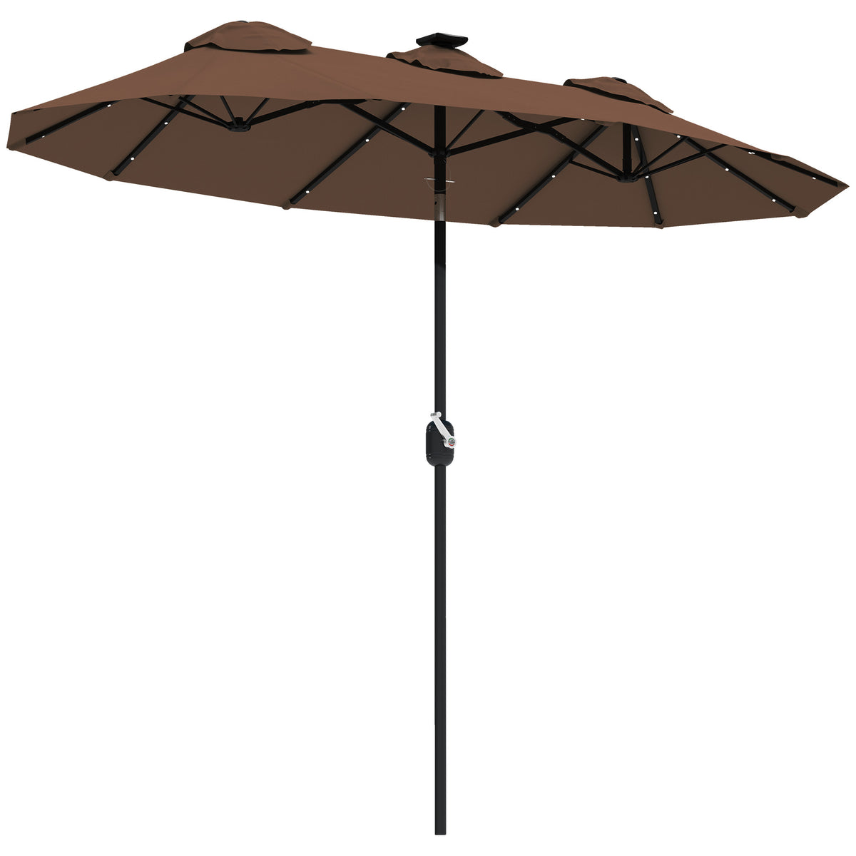 Outsunny Double Sided Patio Umbrella, 9.7' Large Outdoor Market Umbrella with LED Solar Light, Tilt and Crank, 3 Air Vents and 12 Ribs, for Garden, Deck, Pool, Coffee