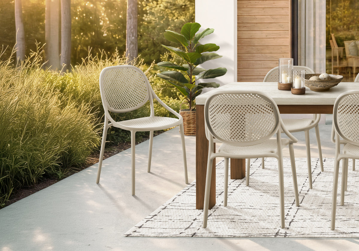 Outdoor Chair, 32'h, Stacking Dining Armchair, Patio Chairs, Set Of 4, Natural Taupe, Contemporary, Modern