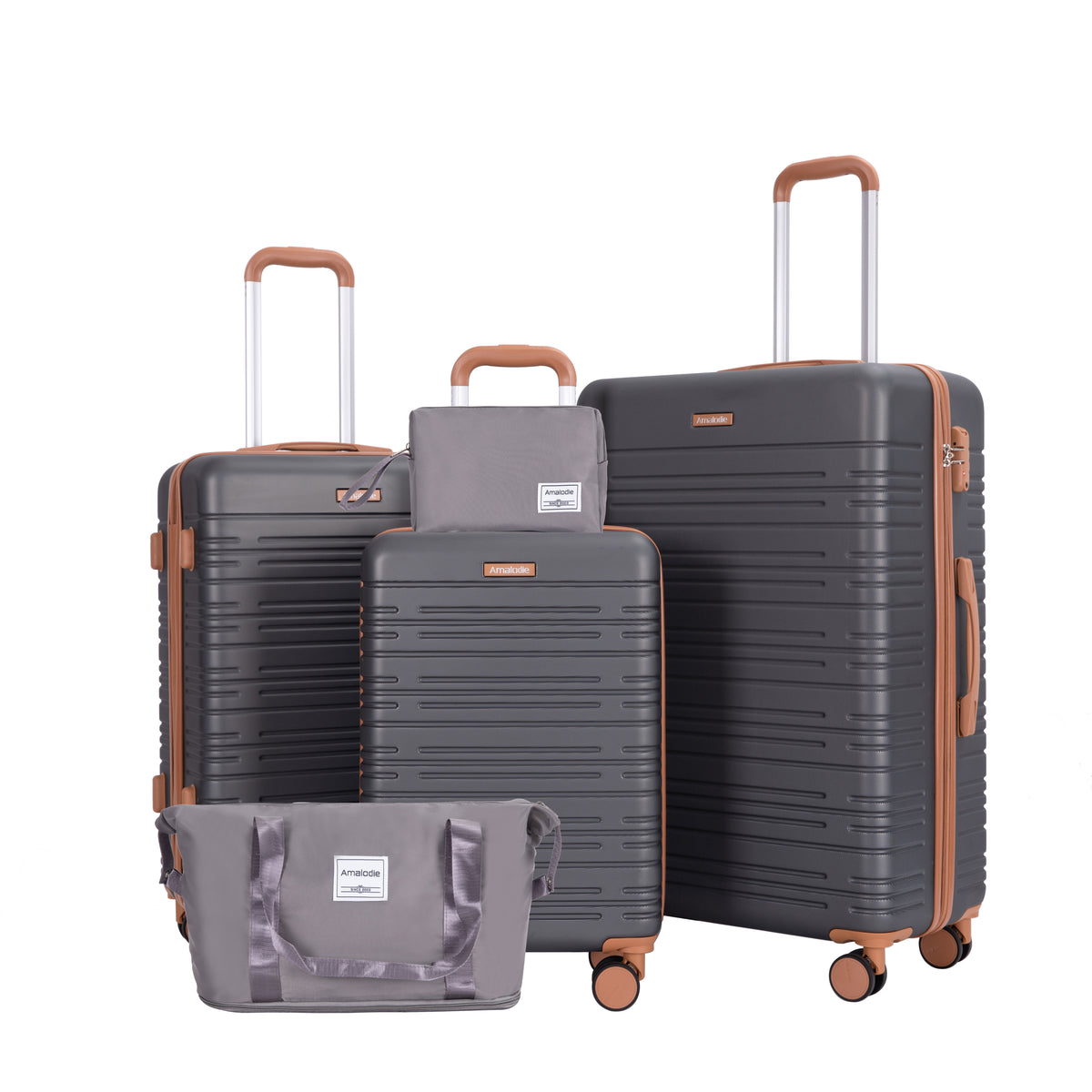 5-Piece Set (20'24'28 +a travel bag and a toiletry bag) ,Hard Case Spinner Wheels ABS Luggage Sets with TSA Lock Carry On Suitcase Luggage Durable Suitcase Color Matching GRAY