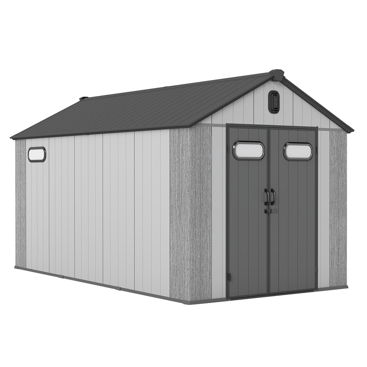8x14Ft Resin Outdoor Storage Shed, Plastic Garden Shed with Carpet, Outside Weatherproof Storage Building for Tools, Bike, Lawn Mower, Patio, Backyard