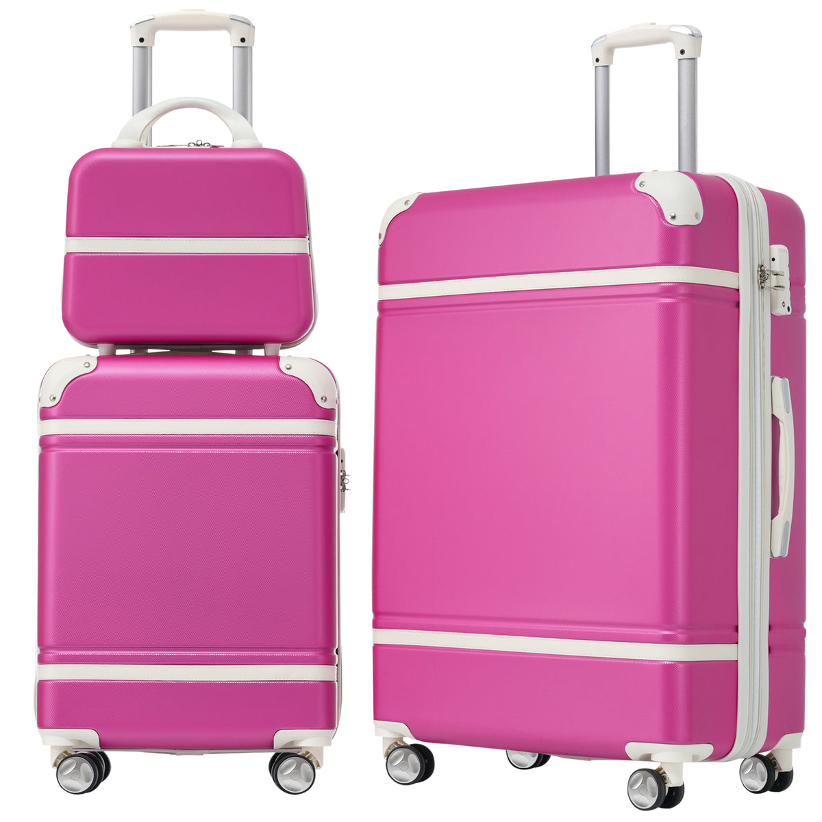 Hardshell Luggage Sets 3 Pieces 20'+24' Luggages and Cosmetic Case Spinner Suitcase with TSA Lock  Lightweight,Pink