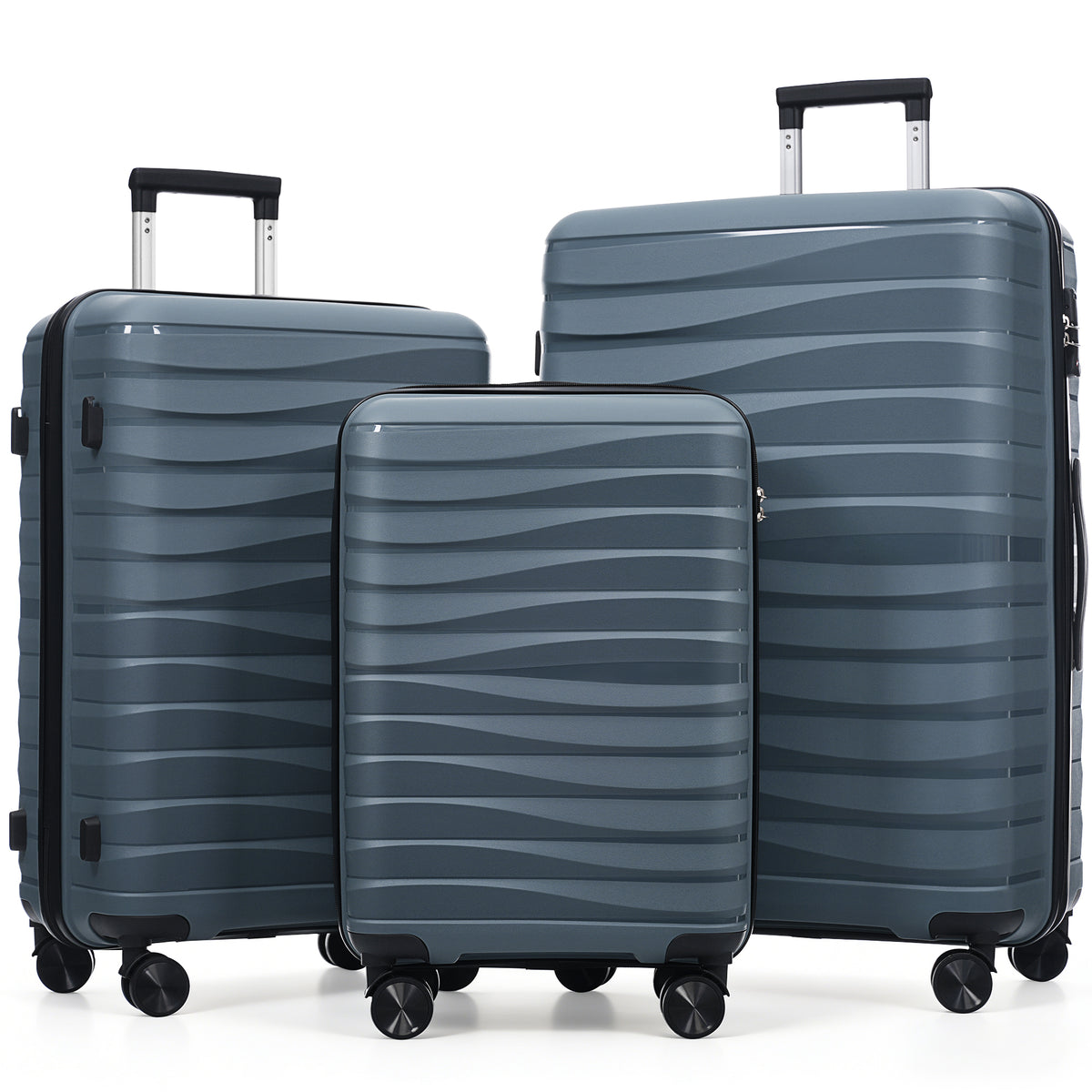 Premium PP Travel Luggage Set , 3-Piece TSA Lock Suitcase Ensemble with 20, 24, and 28 Inch Sizes with 360° Spinner Wheels, grey blue