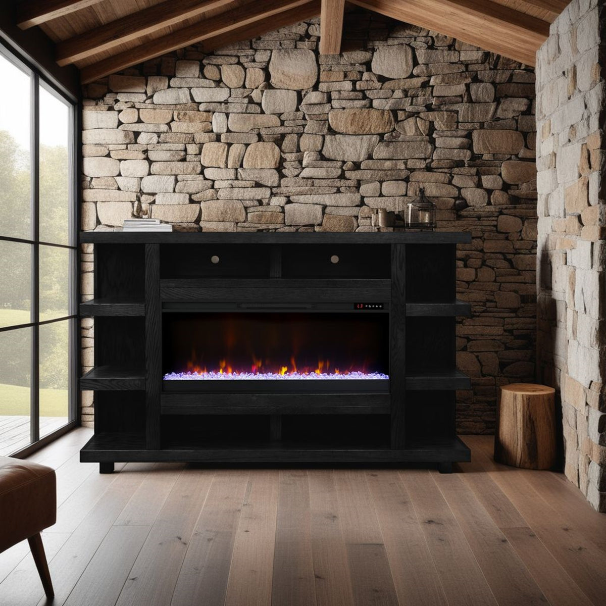 Evermont 72' Electric Fireplace Mantel with Open Shelving