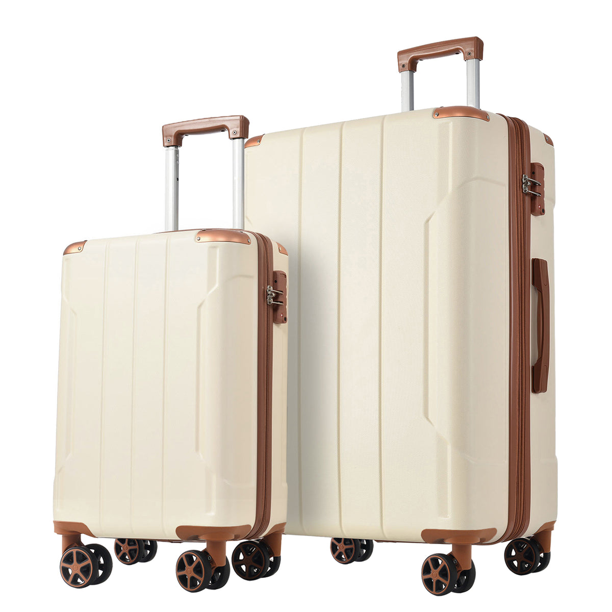 Luggage Sets 2 Piece, Hardshell ABS Lightweight and Expandable(only 28') Suitcases with Double Wheels, Carry-on Luggage, 2-Piece Set (20/28), White Brown