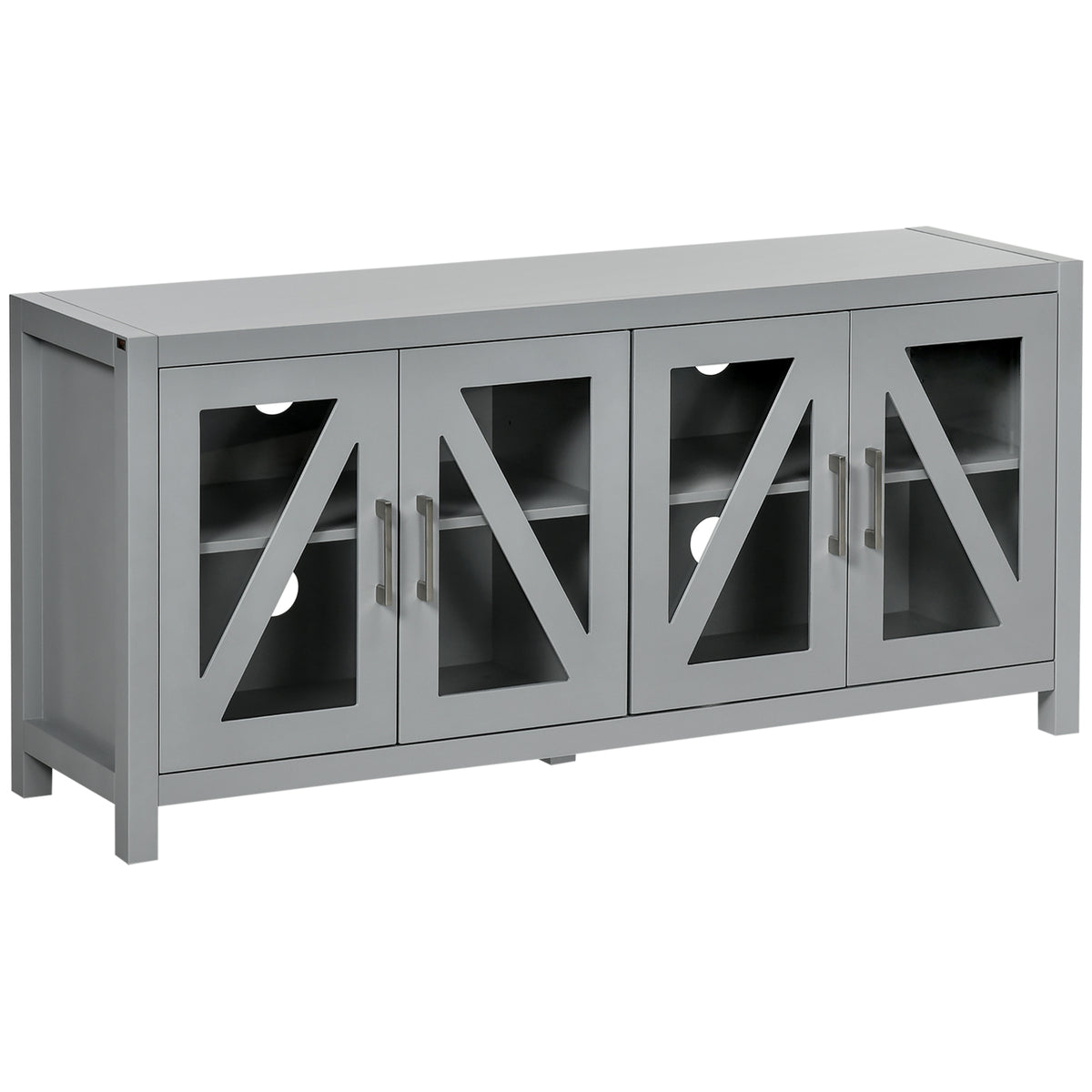 HOMCOM TV Cabinet Stand for TVs up to 58', Entertainment Center with Adjustable Shelves, 4 Glass Doors and 4 Cable Holes for Living Room, Gray