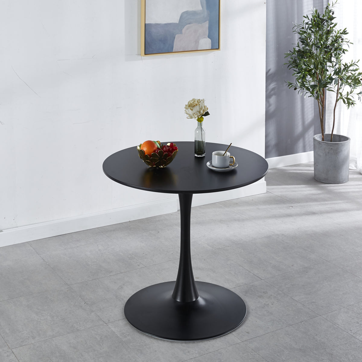31.5'Black Tulip Table Mid-century Dining Table for 2-4 people With Round Mdf Table Top, Pedestal Dining Table, End Table Leisure Coffee Table