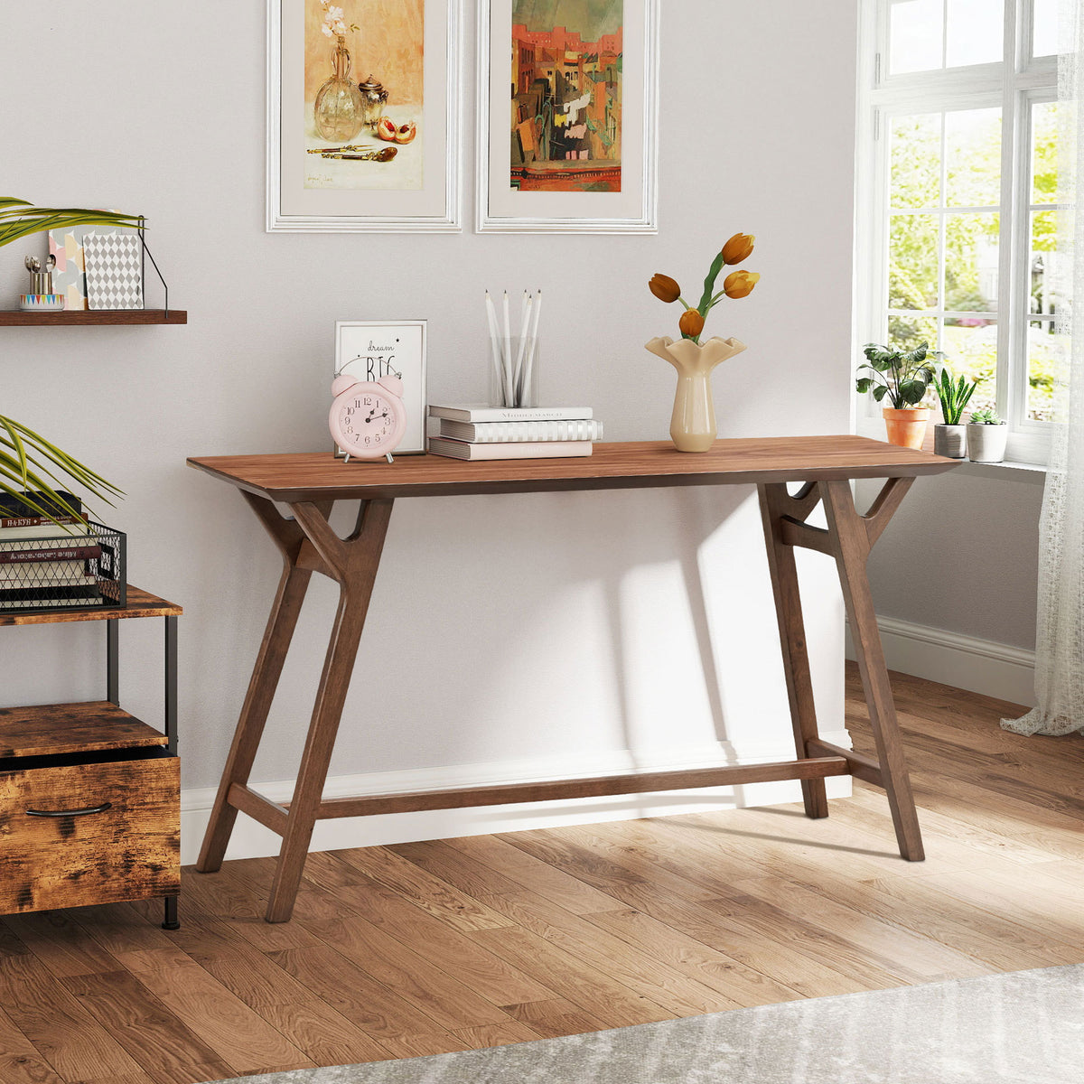 59.06 Inch Entryway Table for Living Room,Narrow Console Table with Solid Wood Legs, Modern Design MDF Skinny Sofa Table Entrance Table for Hallway, Entrance,Apartment,Walnut