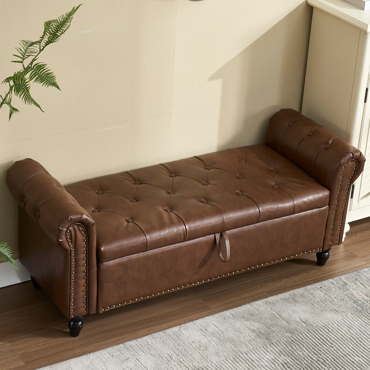 Coolmore Storage Ottoman 55.12 Inches Upholstered Fabric Storage Ottoman Bench,Button Tufted Ottoman with Storage for Living Room,Bedroom End of Bed Bench Withstands 275lbs