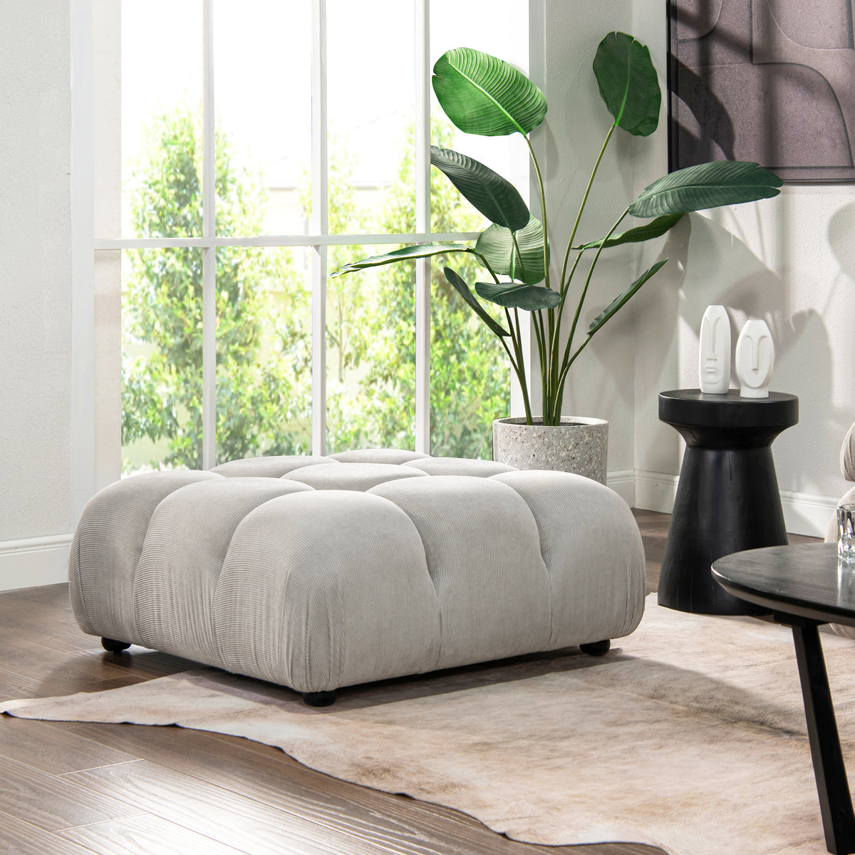 Marcel 36' Bubble Modular Modern Cocktail Ottoman, Pebble Gray Corduroy