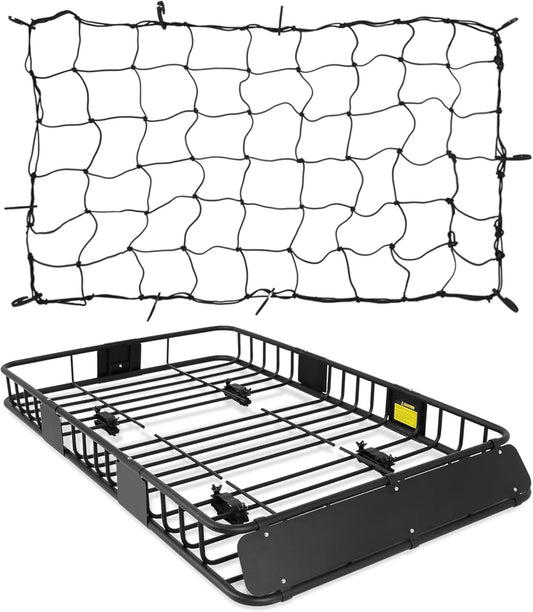 Roof Rack Basket With Net,Rooftop Steel Roof Rack,Cargo Carrier with 250 Lbs Capacity,Extension Black Car Top Luggage Holder 64'x 39' Universal for SUV/ Wagon / Seden