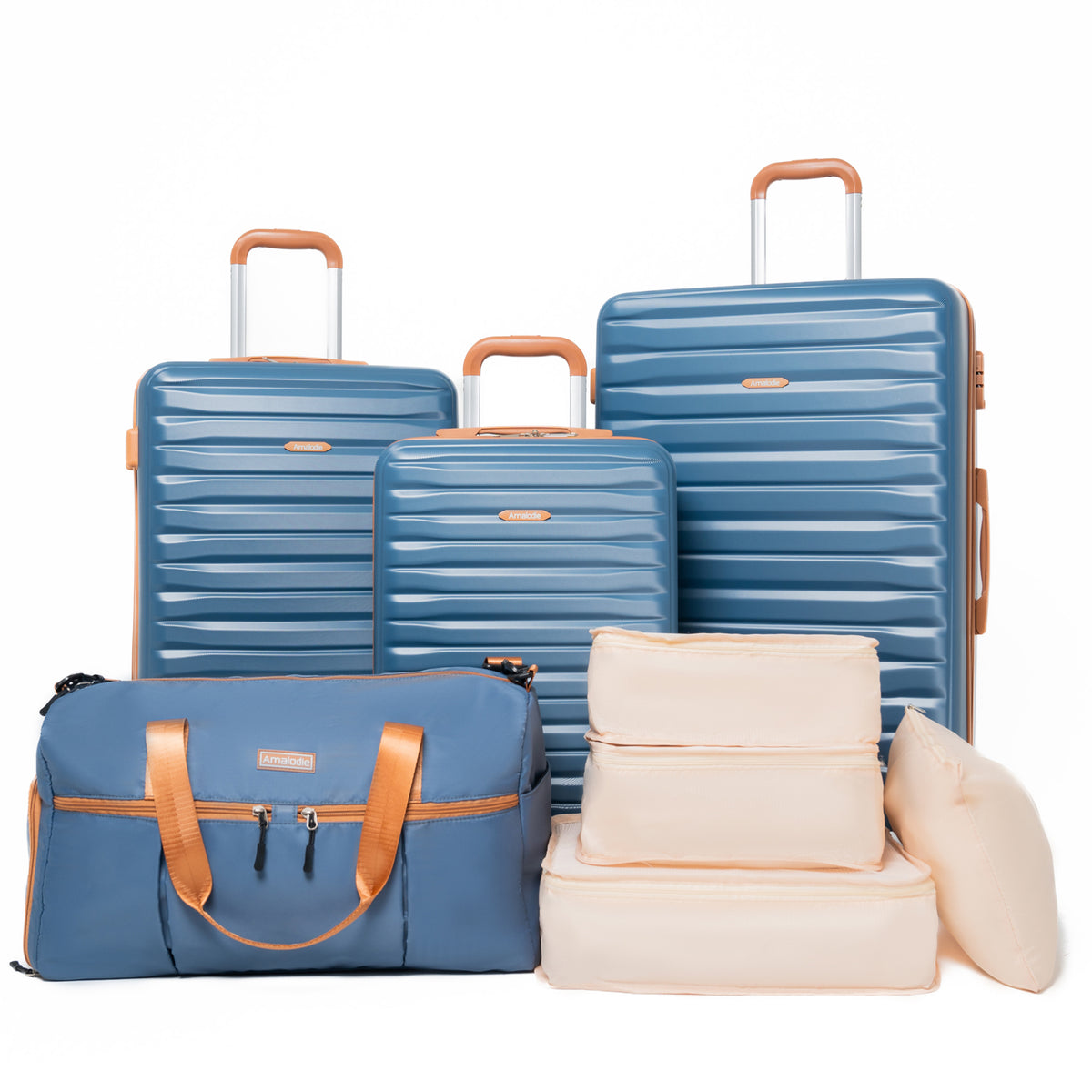 8-Piece Set (20'24'28 +19'fitness bag+4-piece storage bag) ,Hard Case Spinner Wheels ABS Luggage Sets with TSA Lock Carry On Suitcase Luggage Durable Suitcase Color Matching  BLUE