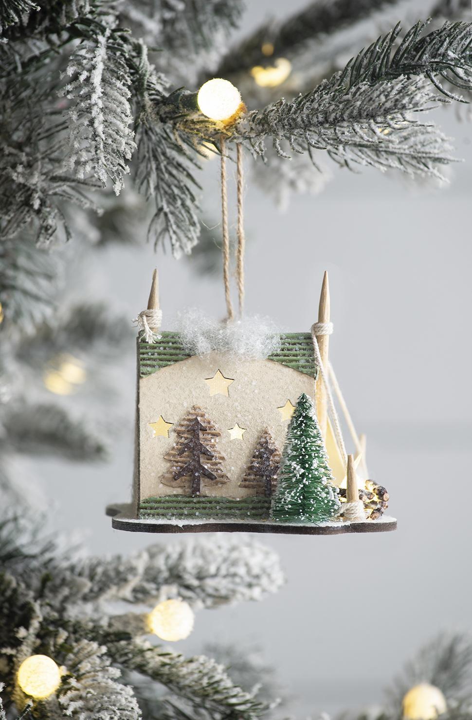 5x3.5x4' Cardboard Lited Tent Ornament, Decorative Hanging Christmas Tree Ornaments for Holiday Party Decorations, Set of 6