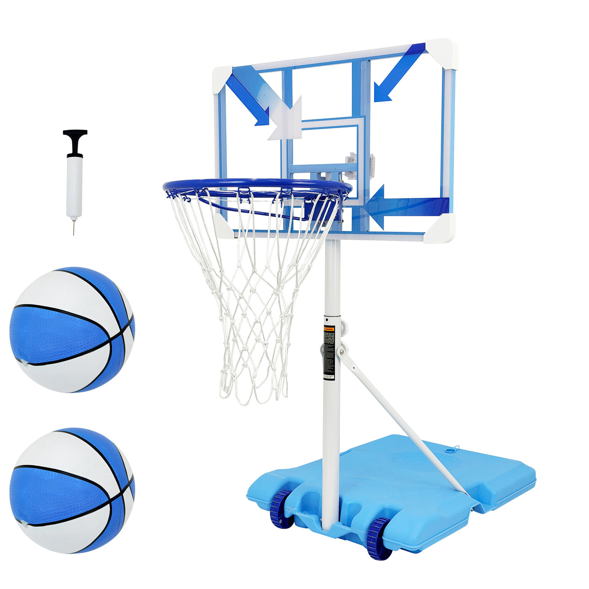 Pool Basketball Hoop Poolside,Portable Height Adjustable 57'to 70'Basketball Goal with Wheels & Rust-Proof Coating LED Lighted Rim,2 Basketballs and Pump,Great for Pool,Garage,Indoor & Outdoor Court B