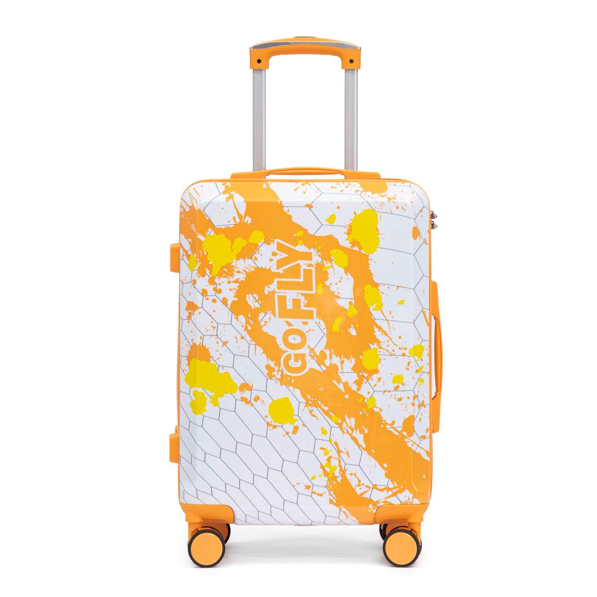 Orange 20 Inch PC Spinner Luggage with Printed Pattern, Combination Lock, Lightweight Carry-On Suitcase
