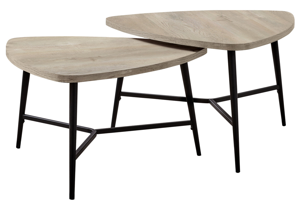 Table Set, 2pcs Set, Coffee, End, Side, Accent, Living Room, Beige Laminate, Black Metal, Contemporary, Modern