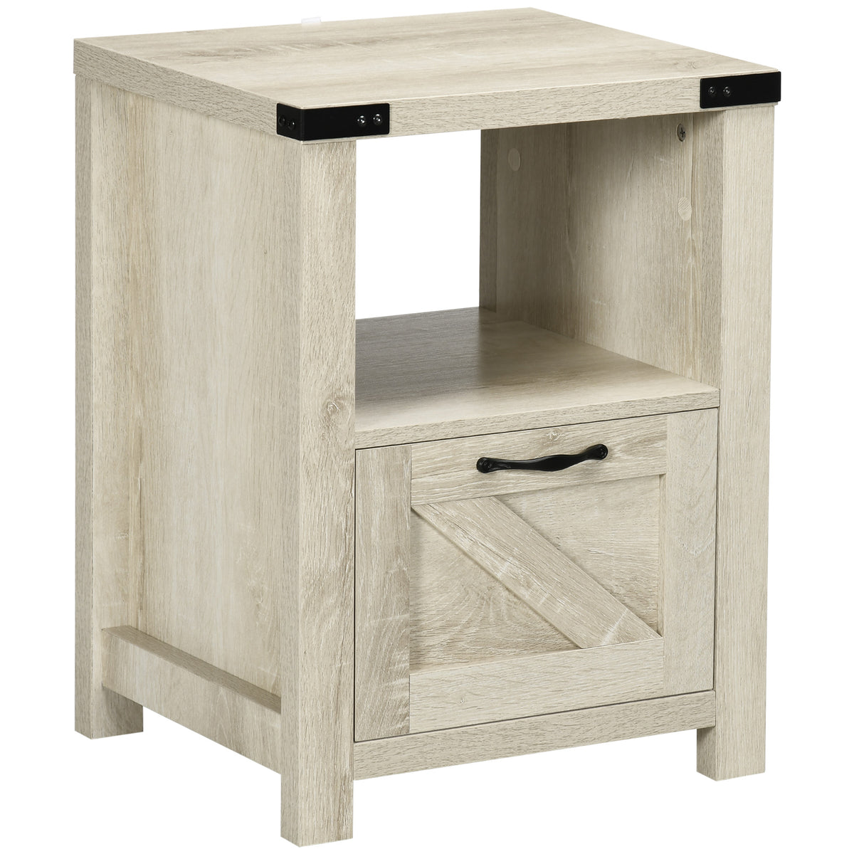 HOMCOM Farmhouse End Table, Rustic Side Cabinet with Storage, Small Side Table with Drawer, Wood Effect Tabletop for Living Room, Oak