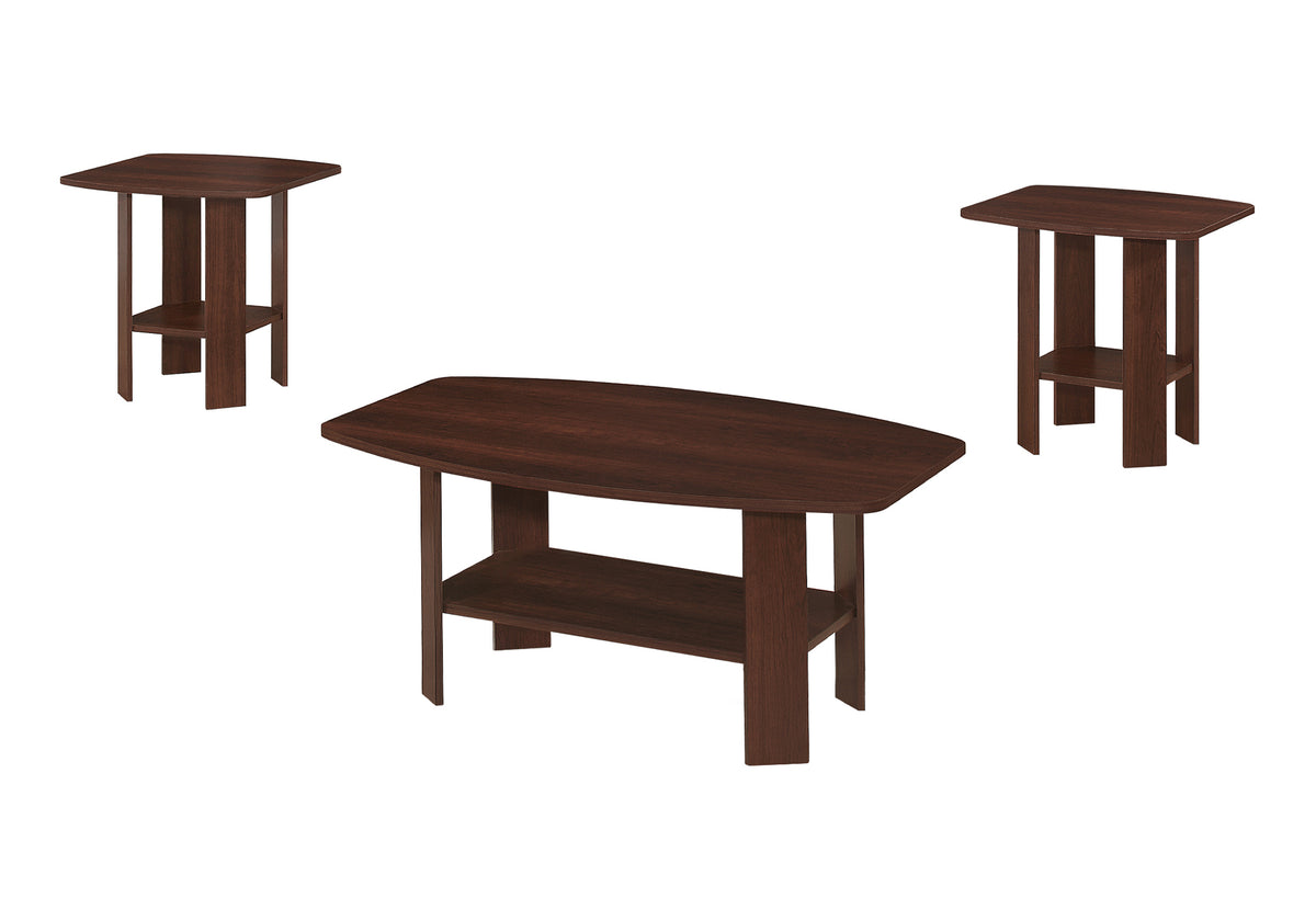 Table Set, 3pcs Set, Coffee, End, Side, Accent, Living Room, Brown Laminate, Transitional