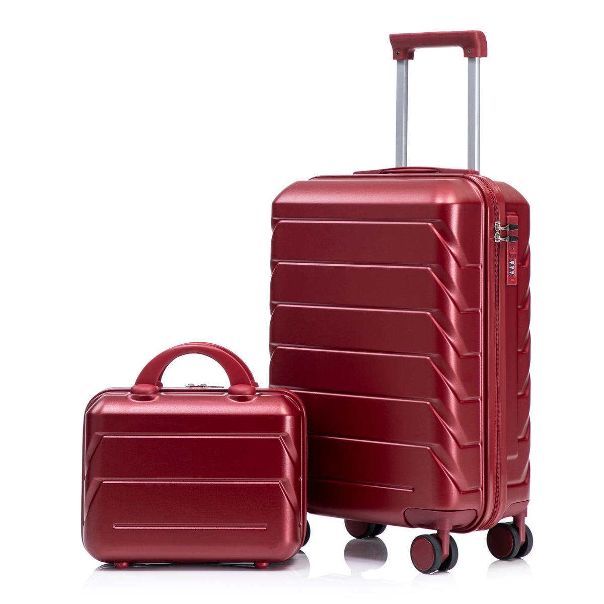 WINE RED ABS Spinner Luggage Set 14' & 20' with Combination Lock and Cosmetic Case