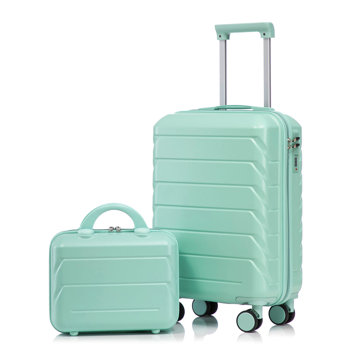 Mint Green ABS Spinner Luggage Set with Combination Lock and 14' Cosmetic Case, 20' & 14' Two-Piece Travel Kit