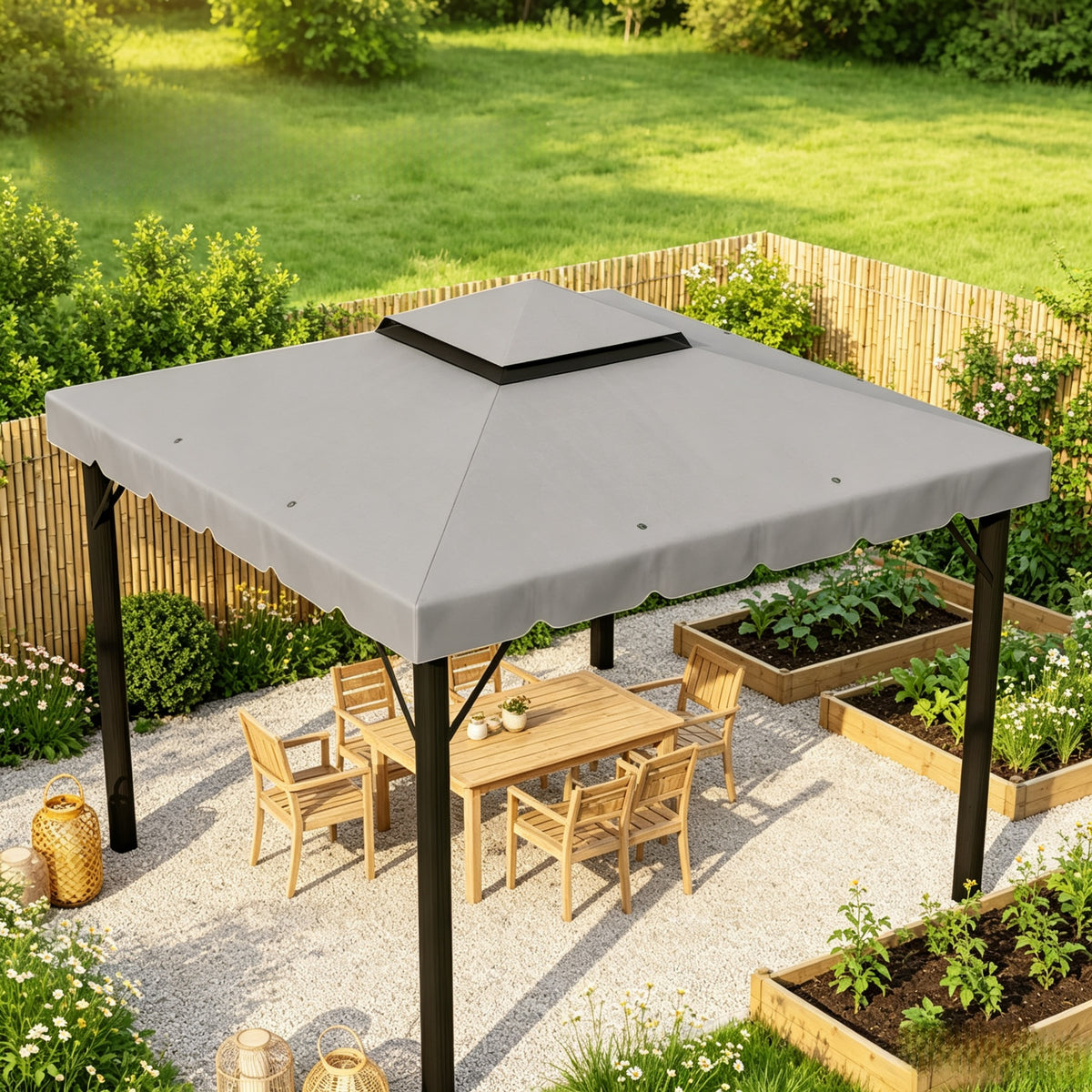 Outdoor Shelter Cover,Replacement Gazebo Top Cover with Double-Tier Ventilation Design,Garden Replacement Canopy Cover(Only Including Replacement Gazebo Top Cover)