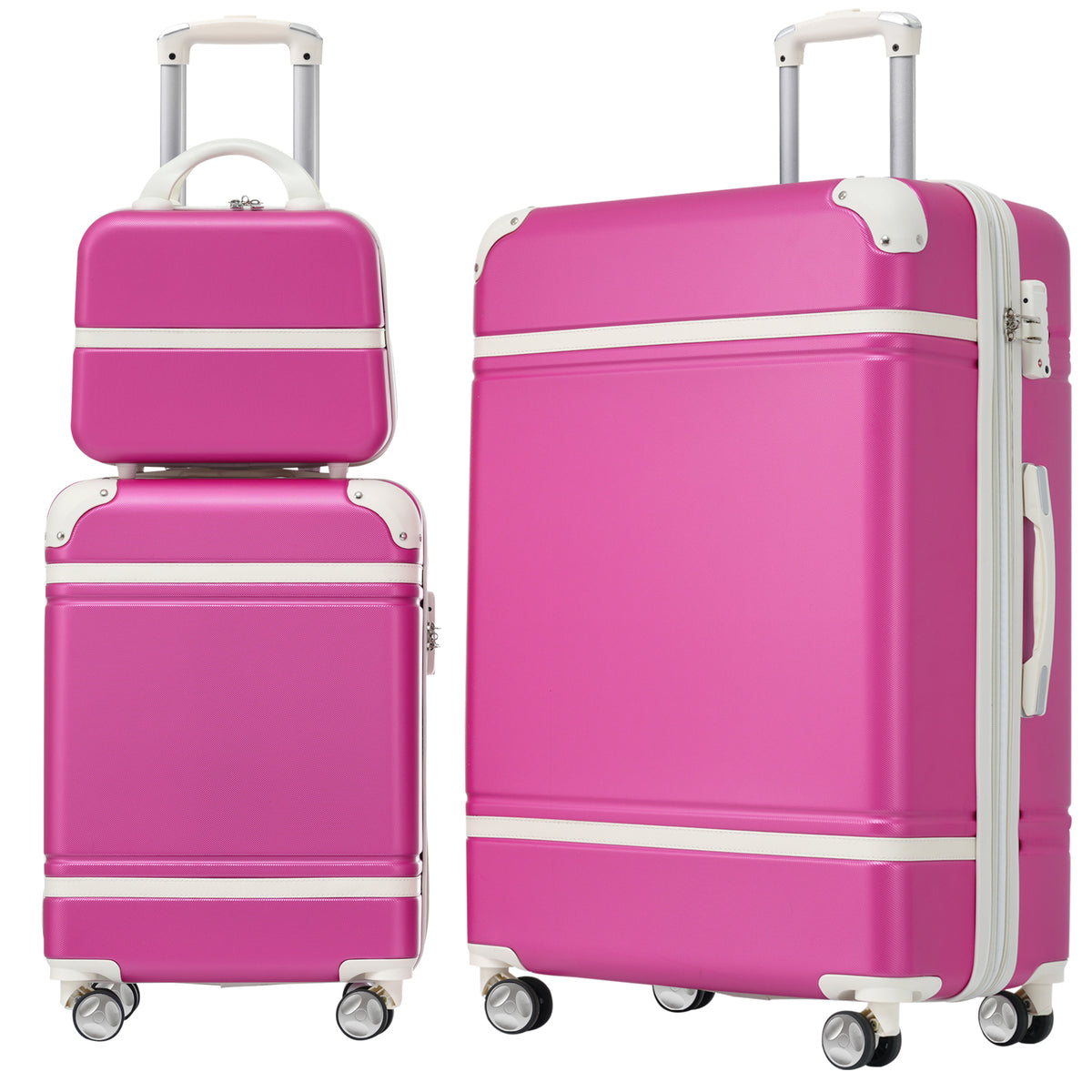 Hardshell Luggage Sets 3 Pieces 20'+28' Luggages and Cosmetic Case Spinner Suitcase with TSA Lock  Lightweight,Pink