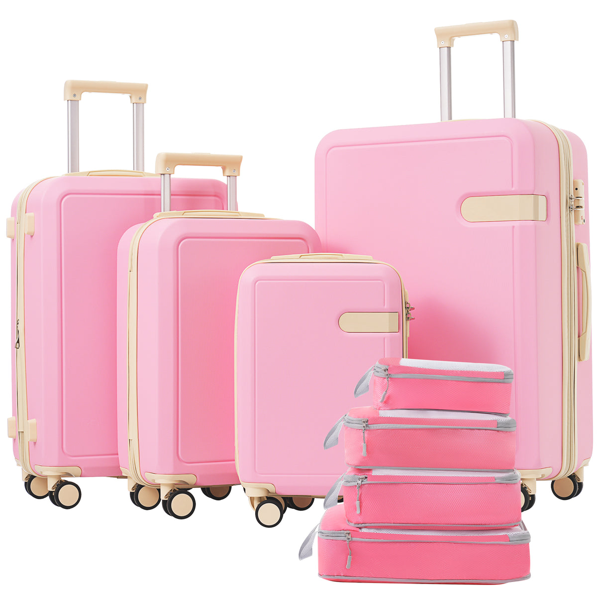 4 Piece Luggage Set with Compression Packing Cubes for Suitcase Expanable Spinner Wheels Lightweight Suitcase with TSA Lock 16 IN+20IN+24IN+28IN