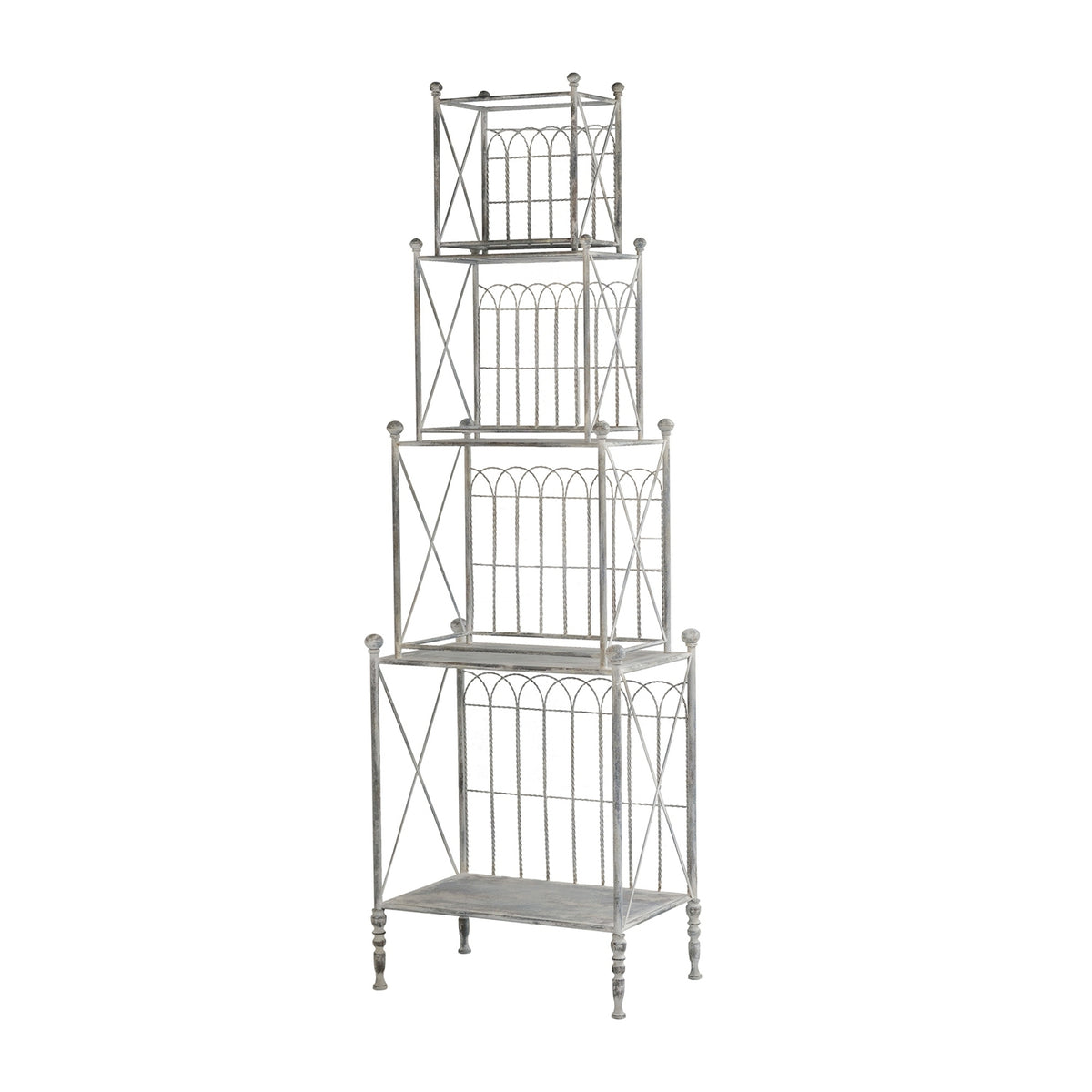 25.5x17x80.5' Antique 3-tiered Shelves Iron Etagere Shelf - Distressed Silver Finish, Display Rack for Kitchen, Bathroom, Living Room or Patio Storage