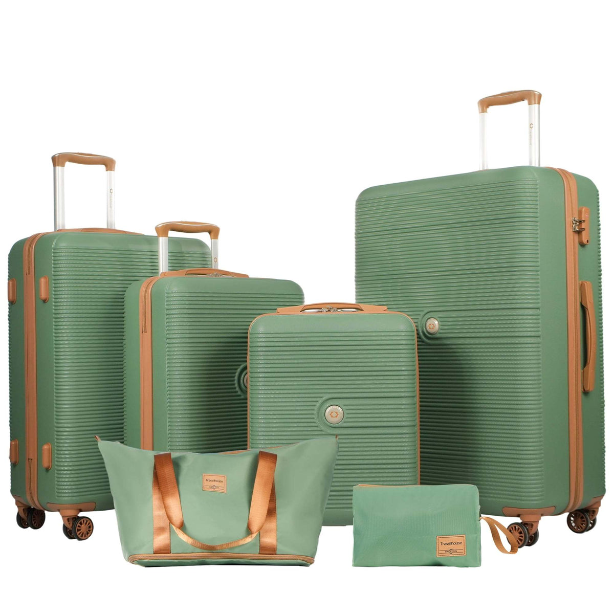 6 Piece Hardshell Luggage Set Hardside Lightweight Suitcase with TSA Lock Spinner Wheels GREEN