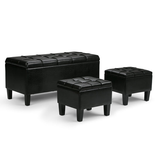 Dover - 3 Piece Storage Ottoman - Midnight Black