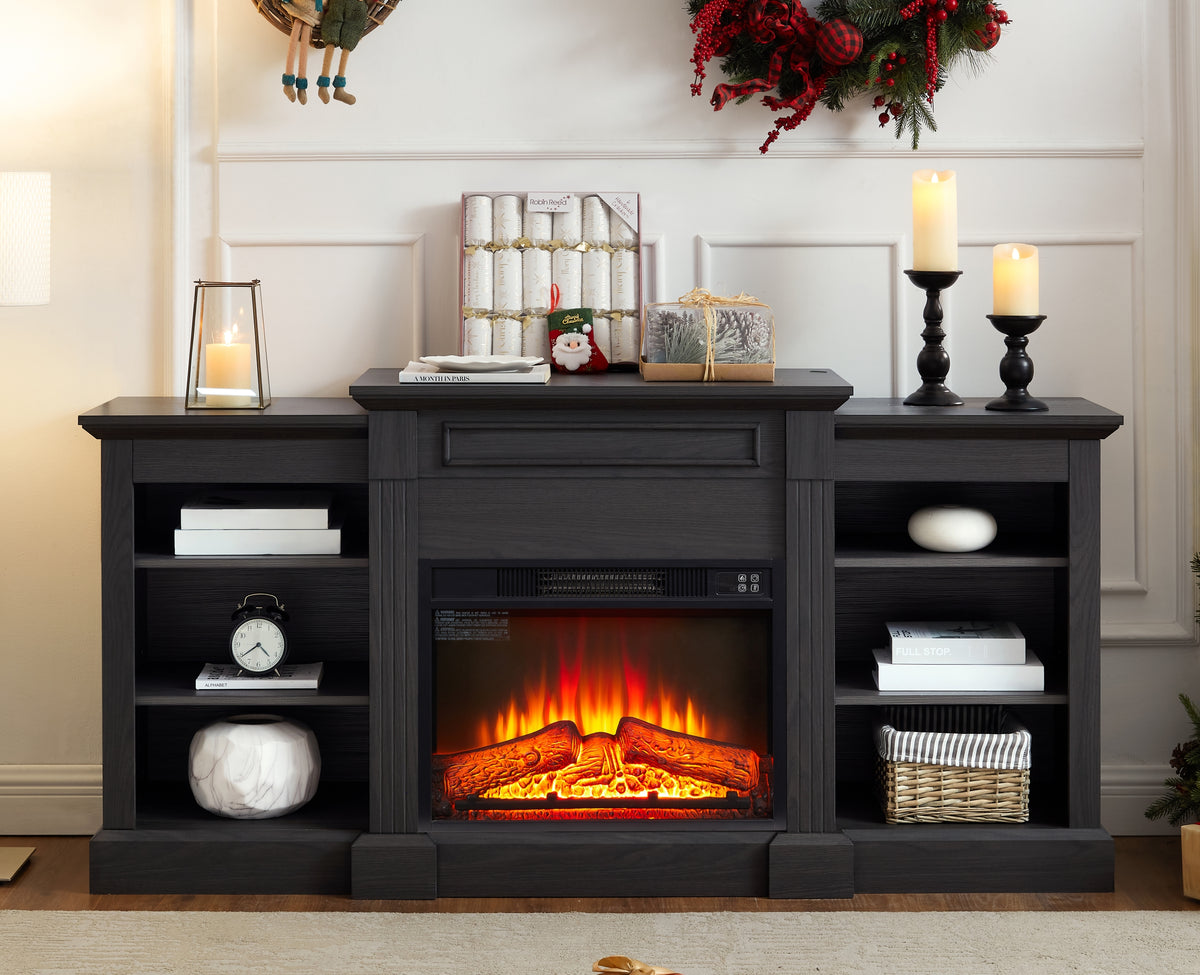 Media Console Table with Large Storage Cabinet,with 23' Fireplace Insert, for TV Up to 70'', Modern TV Media Entertaionment Stand,  Grey
