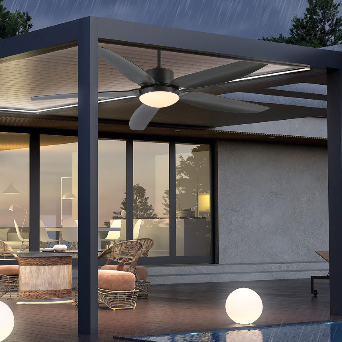 52' Outdoor Ceiling Fan with Lights, IP65 Waterproof Gazebo Fan with 3CCT Remote Control 6-Speeds Reversible DC Motor,Plug in Hanging Ceiling Fan
