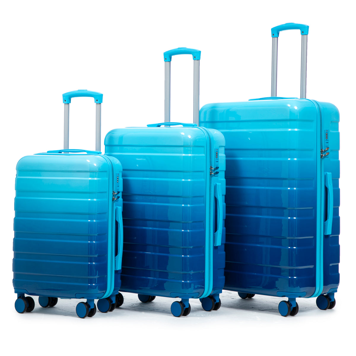 Navy+Light Blue Gradient PC Spinner Luggage Set 20'/24'/28', 3-Piece Travel Suitcase with Combination Lock and Silent Wheels