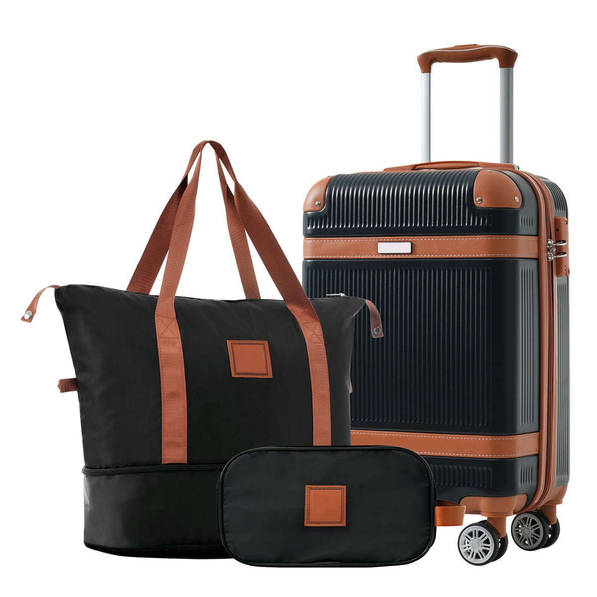 Hardshell Luggage Sets 3 Piece Carry-on Suitcase Double Spinner Wheels with TSA Lock for Men Women, Black (20in)