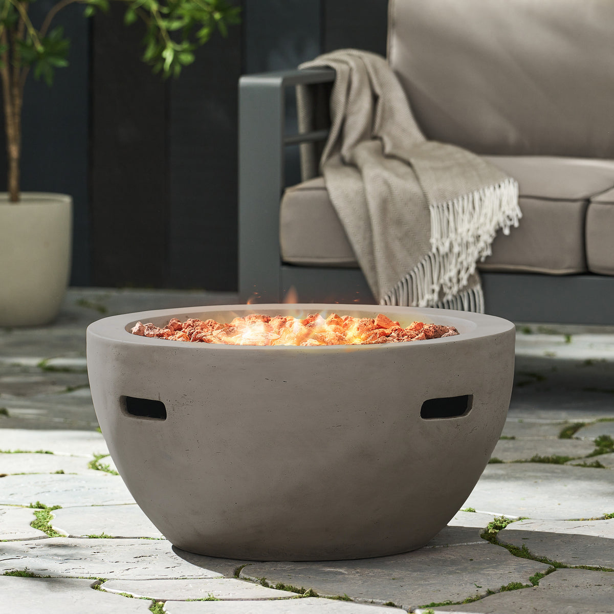 27' Bowl Shaped MGO 40,000 BTU Propane Fire Pit, Light Grey (Tank Cover not Included)