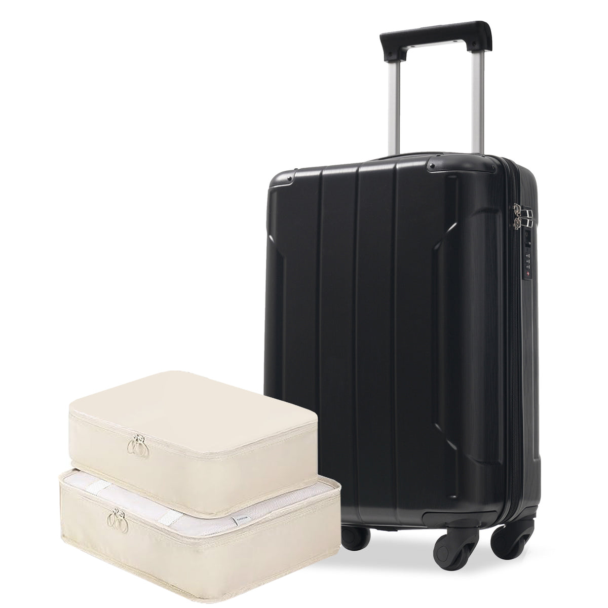 20-Inch Hardshell Carry-On Luggage, Lightweight Durable ABS Suitcase with Spinner Wheels, Built-in TSA Lock, 2 Packing Cubes, Black